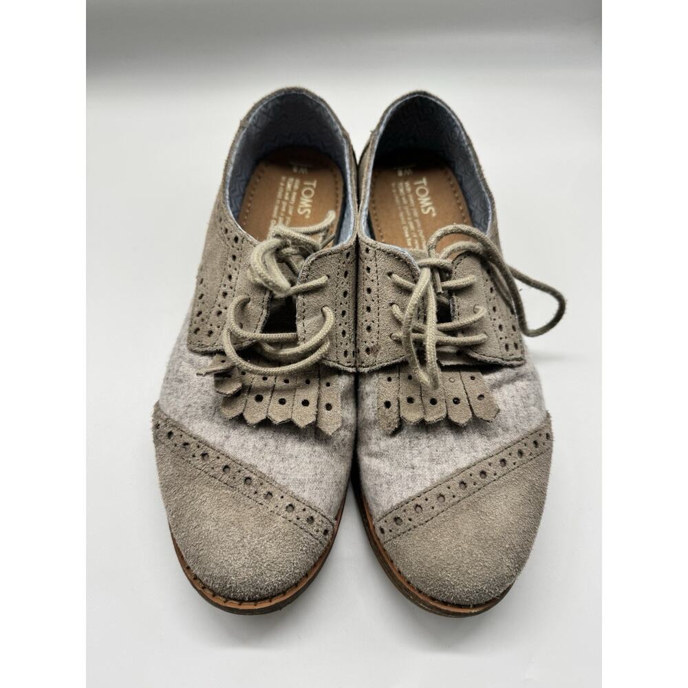 Tom’s Brogue Desert Taupe Kiltie Wool & Suede Oxford Shoes Womens Size 8